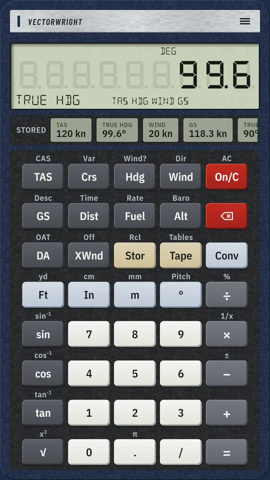 Vectorwright on an Android phone: Wind triangle